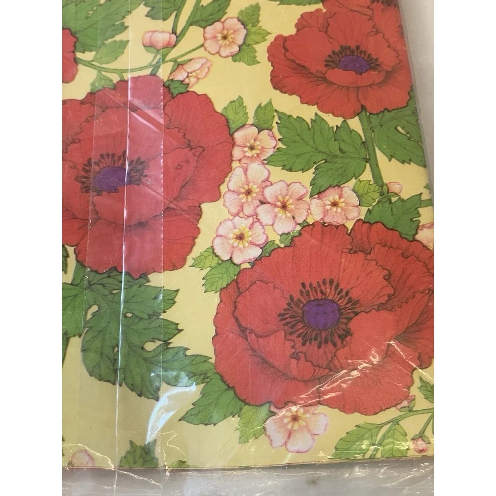 Vintage Gibson‎ Gift Wrap Paper Set Floral Poppy 2 Big Sheets 8.25 sq ft New